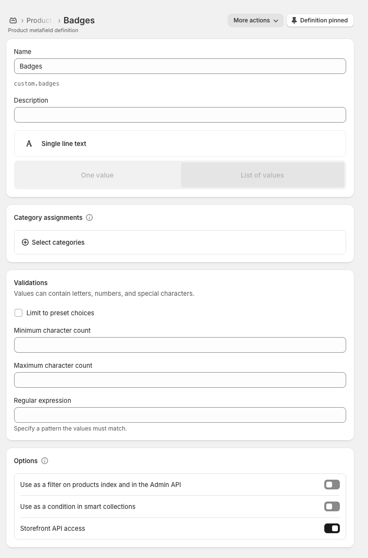 Badges metafield definition