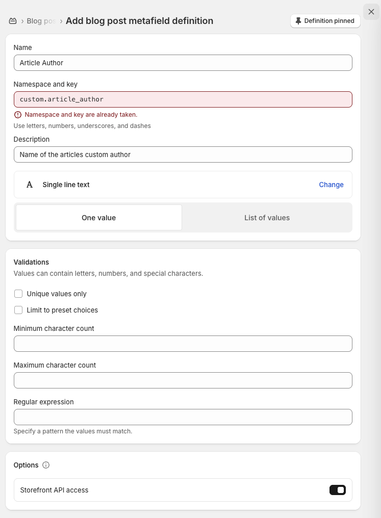 Article Author Name metafield settings