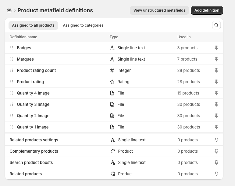 Product metafields on product edit screen