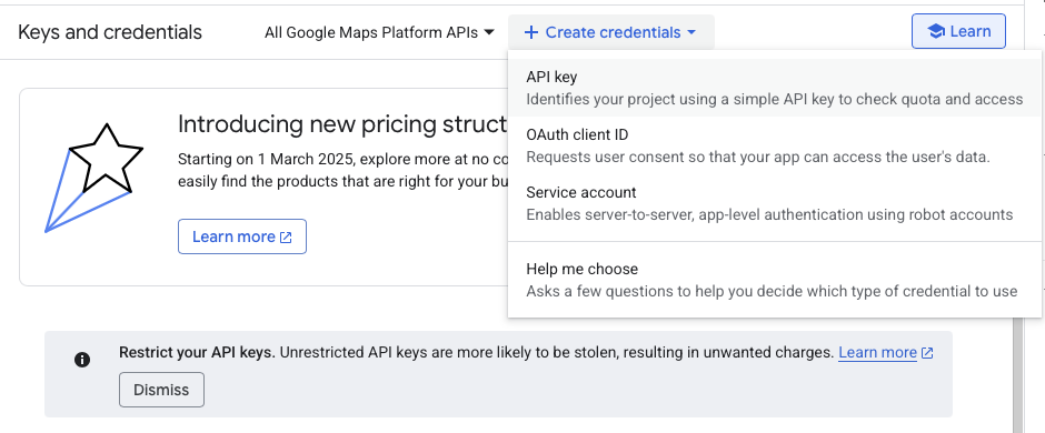 Create Google Maps API key