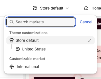Market picker in theme editor