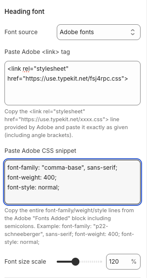 Theme settings after pasting