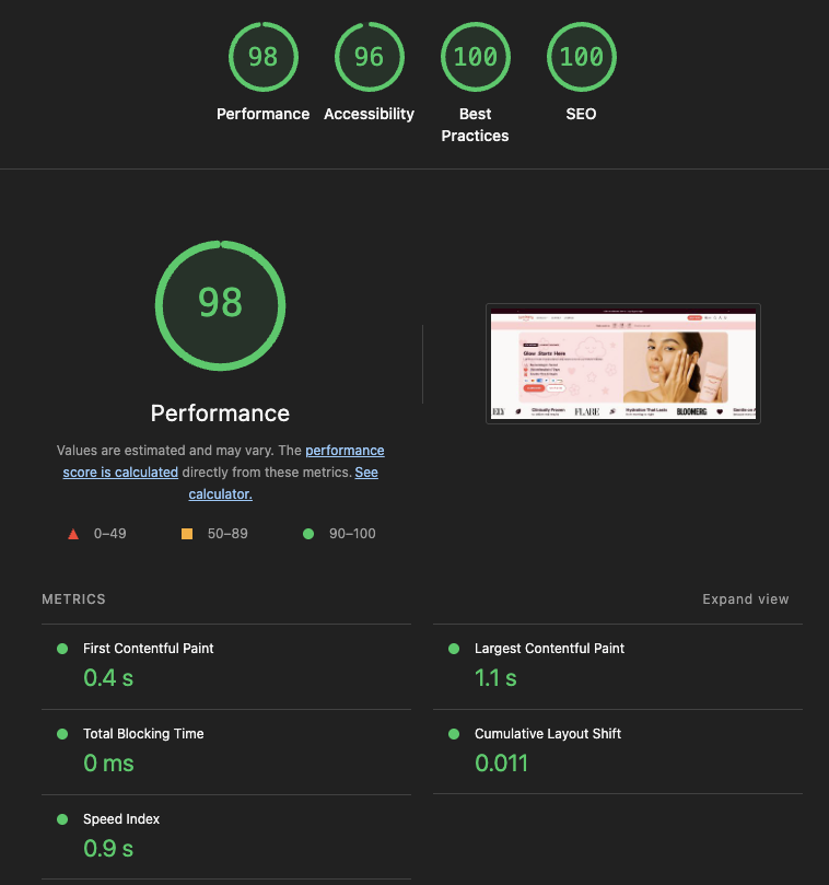 Performance audit screenshot